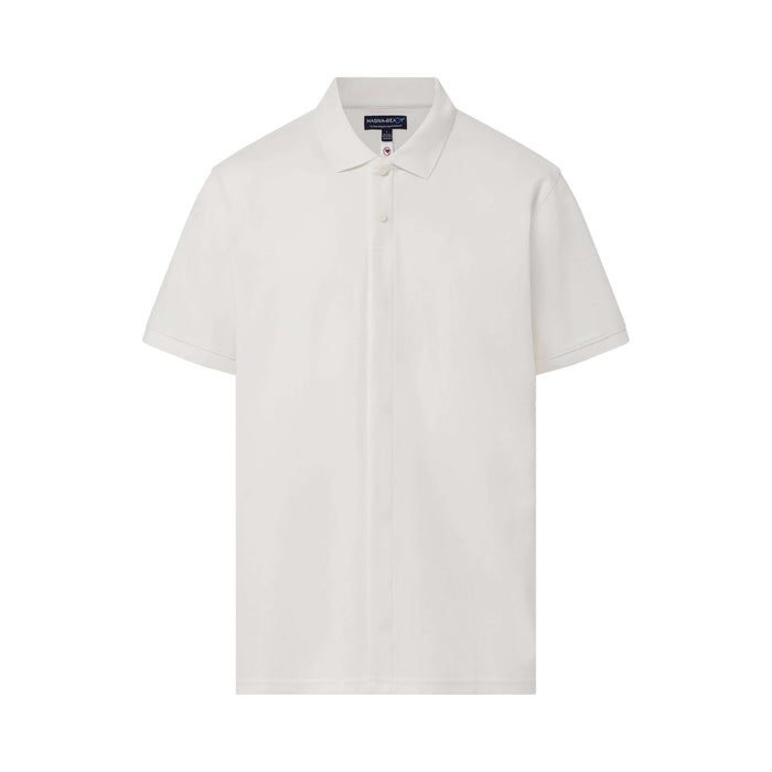 MagnaReady White Pique Knit Short Sleeve Polo with Magnetic Closures - lifestyle shot