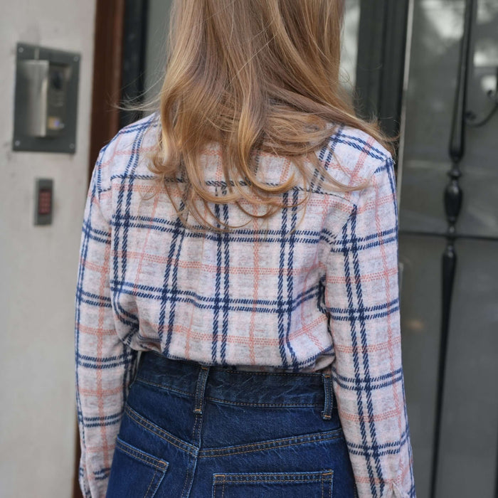 MagnaReady Women's Adaptive Navy and Grey Flannel Shirt with Magnetic Closures - back view
