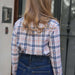 MagnaReady Women's Adaptive Navy and Grey Flannel Shirt with Magnetic Closures - back view