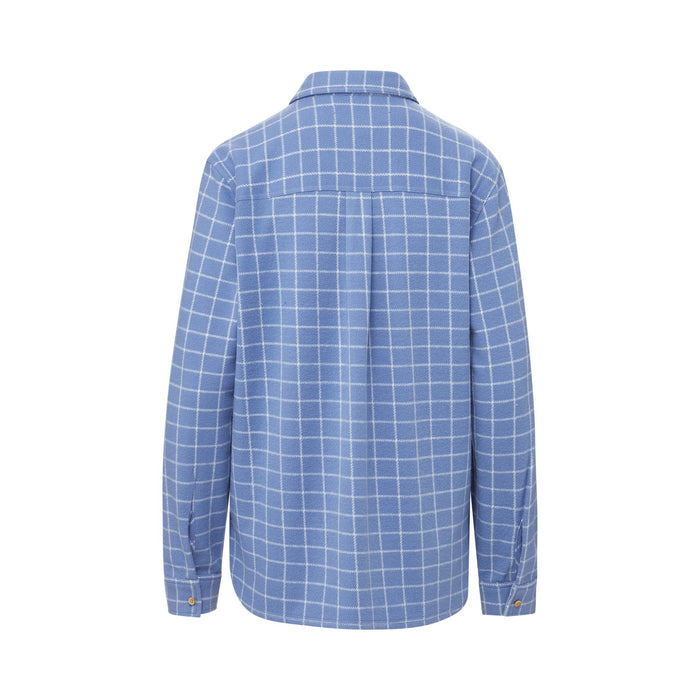 MagnaReady Women's Windowpane Blue and White Adaptive Flannel Shirt with Magnetic Closures
