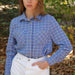 MagnaReady Women's Adaptive Blue and White Flannel Shirt with Magnetic Closures - lifestyle view