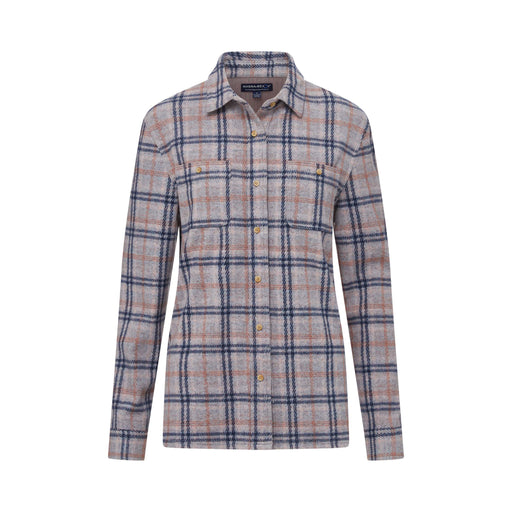 MagnaReady Women's Adaptive Navy and Grey Flannel Shirt with Magnetic Closures - innovative design detail