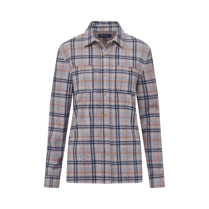 MagnaReady Women's Adaptive Navy and Grey Flannel Shirt with Magnetic Closures - innovative design detail