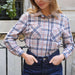 MagnaReady Women's Adaptive Navy and Grey Flannel Shirt with Magnetic Closures - style and comfort detail