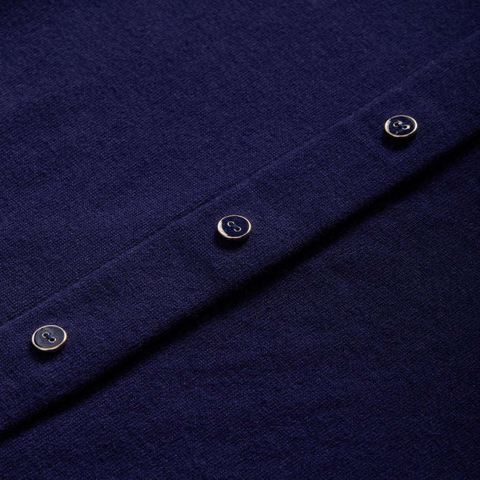 MagnaReady Women's Navy Adaptive Magnetic Knit Cardigan Sweater - button and magnetic closure detail close-up