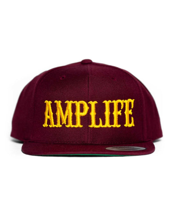 AMPLIFE BURGUNDY & YELLOW FLAT BILL SNAPBACK - HATS - Amplife®