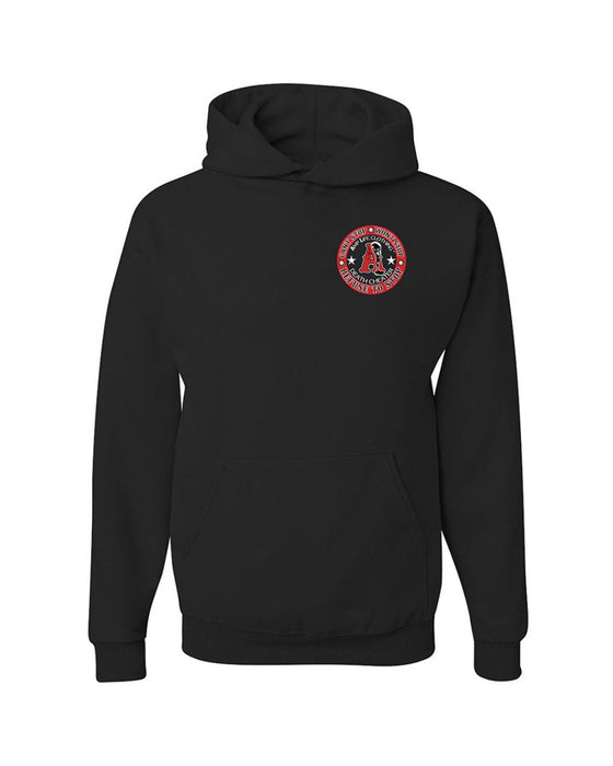 AMPLIFE DEATH CHEATER LEFT CHEST & BACK PRINT BLACK & RED HOODIE - HOODIES - Amplife®