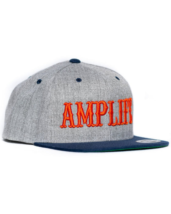 AMPLIFE HEATHER GREY NAVY & ORANGE FLAT BILL SNAPBACK - HATS - AMPLIFE™