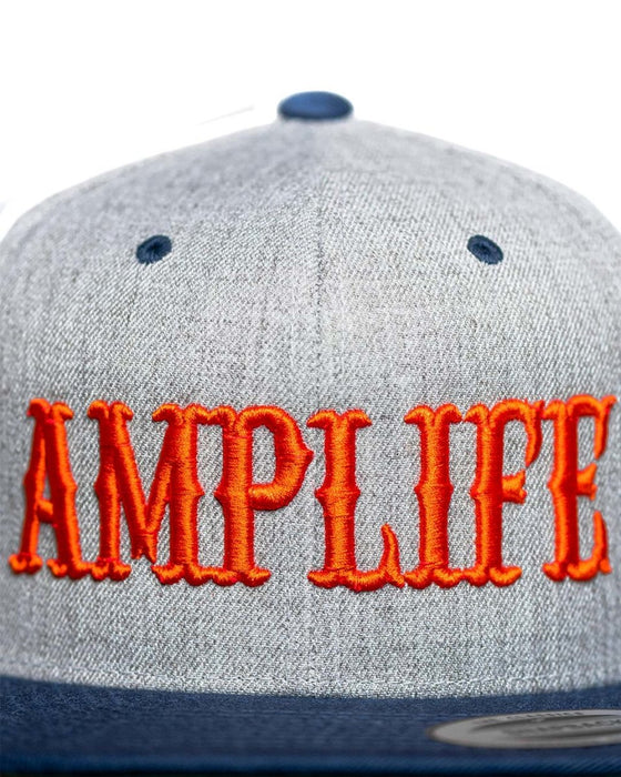 AMPLIFE HEATHER GREY NAVY & ORANGE FLAT BILL SNAPBACK - HATS - AMPLIFE™