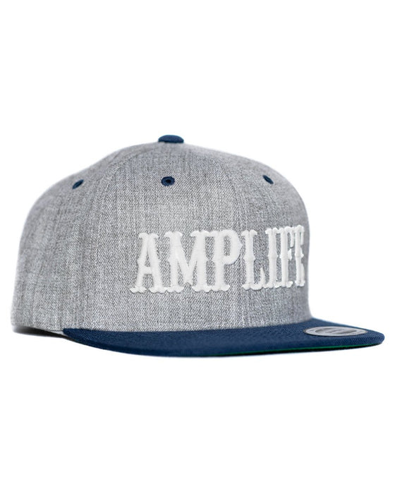 AMPLIFE HEATHER GREY NAVY & WHITE FLAT BILL SNAPBACK - HATS - AMPLIFE™