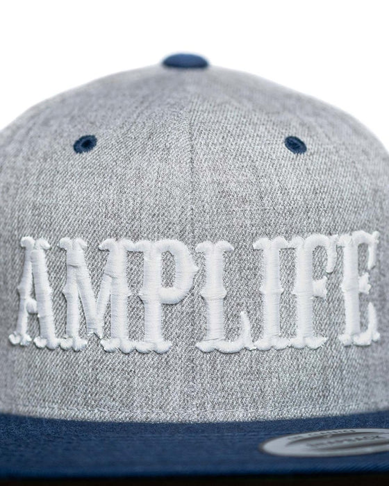 AMPLIFE HEATHER GREY NAVY & WHITE FLAT BILL SNAPBACK - HATS - AMPLIFE™