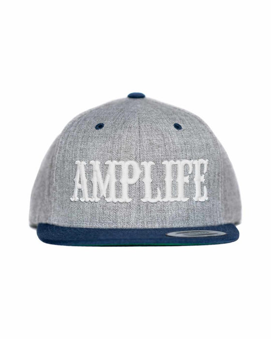 AMPLIFE HEATHER GREY NAVY & WHITE FLAT BILL SNAPBACK - HATS - Amplife®
