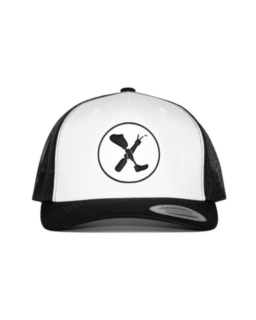 AMPLIFE LOGO PVC PATCH BLACK WHITE & BLACK CURVED BILL TRUCKER SNAPBACK - HATS - AMPLIFE™