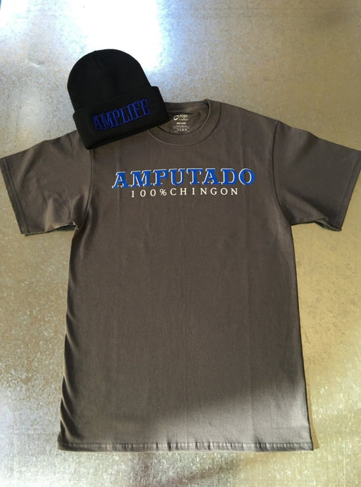 AMPUTADO 100% CHINGON GREY & BLUE T-SHIRT - T-SHIRTS - AMPLIFE™