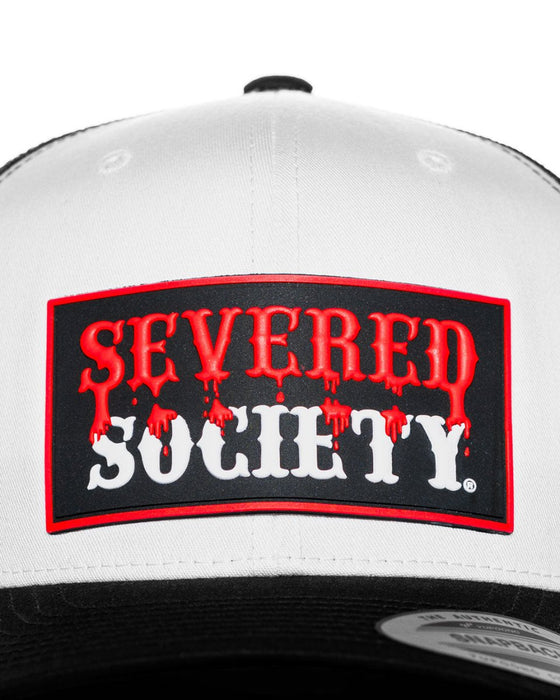 SEVERED SOCIETY DRIP PVC PATCH BLACK WHITE & BLACK CURVED BILL TRUCKER SNAPBACK - HATS - AMPLIFE™