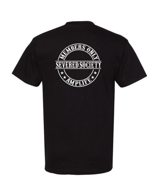SEVERED SOCIETY MEMBERS ONLY LEFT CHEST & BACK PRINT BLACK & WHITE T-SHIRT - T-SHIRTS - AMPLIFE™