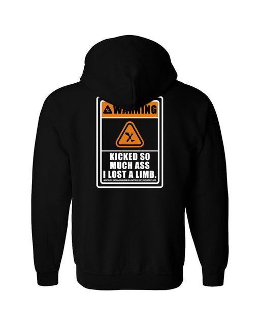 WARNING LOST A LIMB LEFT CHEST & BACK PRINT BLACK FRONT ZIP HOODIE - HOODIES - AMPLIFE™