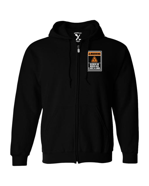 WARNING LOST A LIMB LEFT CHEST & BACK PRINT BLACK FRONT ZIP HOODIE - HOODIES - AMPLIFE™