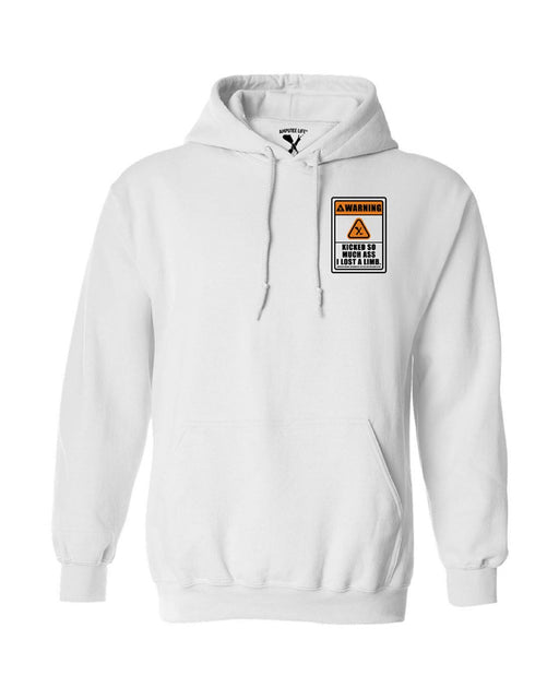 WARNING LOST A LIMB LEFT CHEST & BACK PRINT WHITE HOODIE - HOODIES - AMPLIFE™